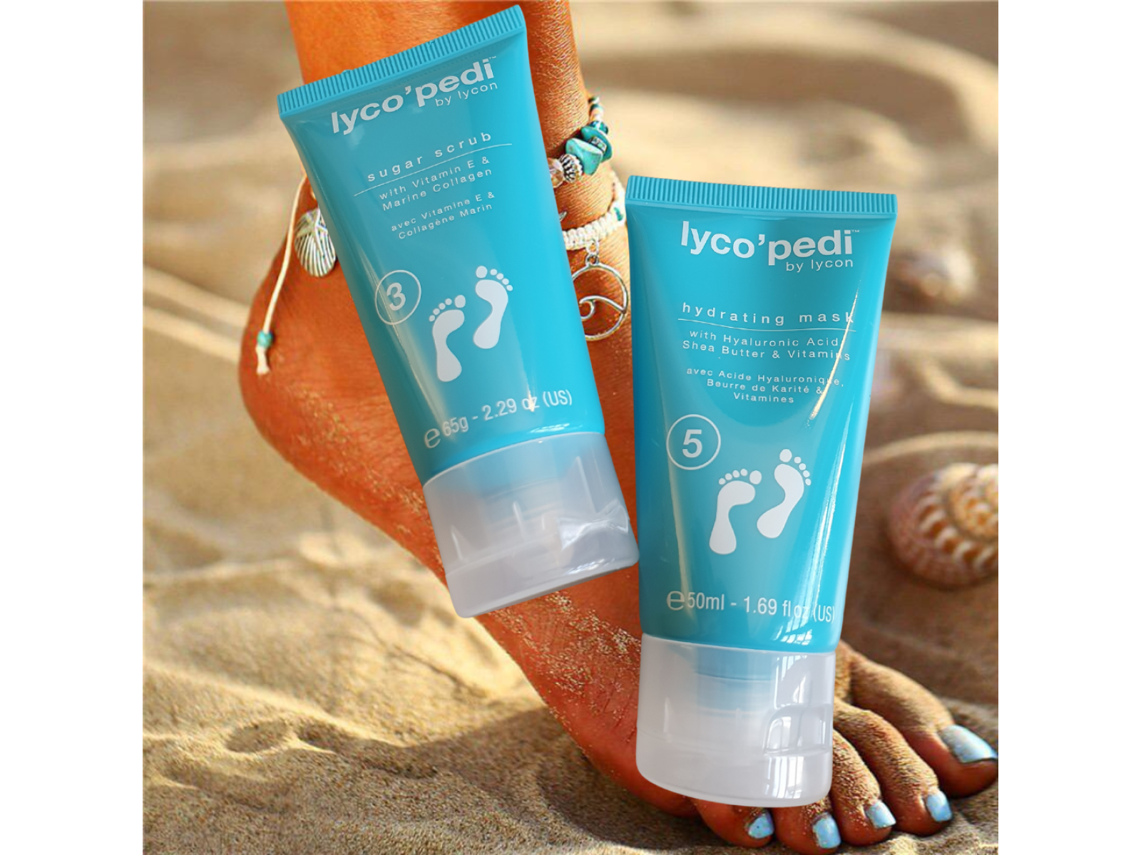 Lyco’pedi pėdų šveitiklis cukraus pagrindu 65 g + drėkinanti pėdų kaukė 50 ml | LYCO’PEDI SUGAR SCRUB 65 g + LYCO’PEDI HYDRATING MASK 50 ml