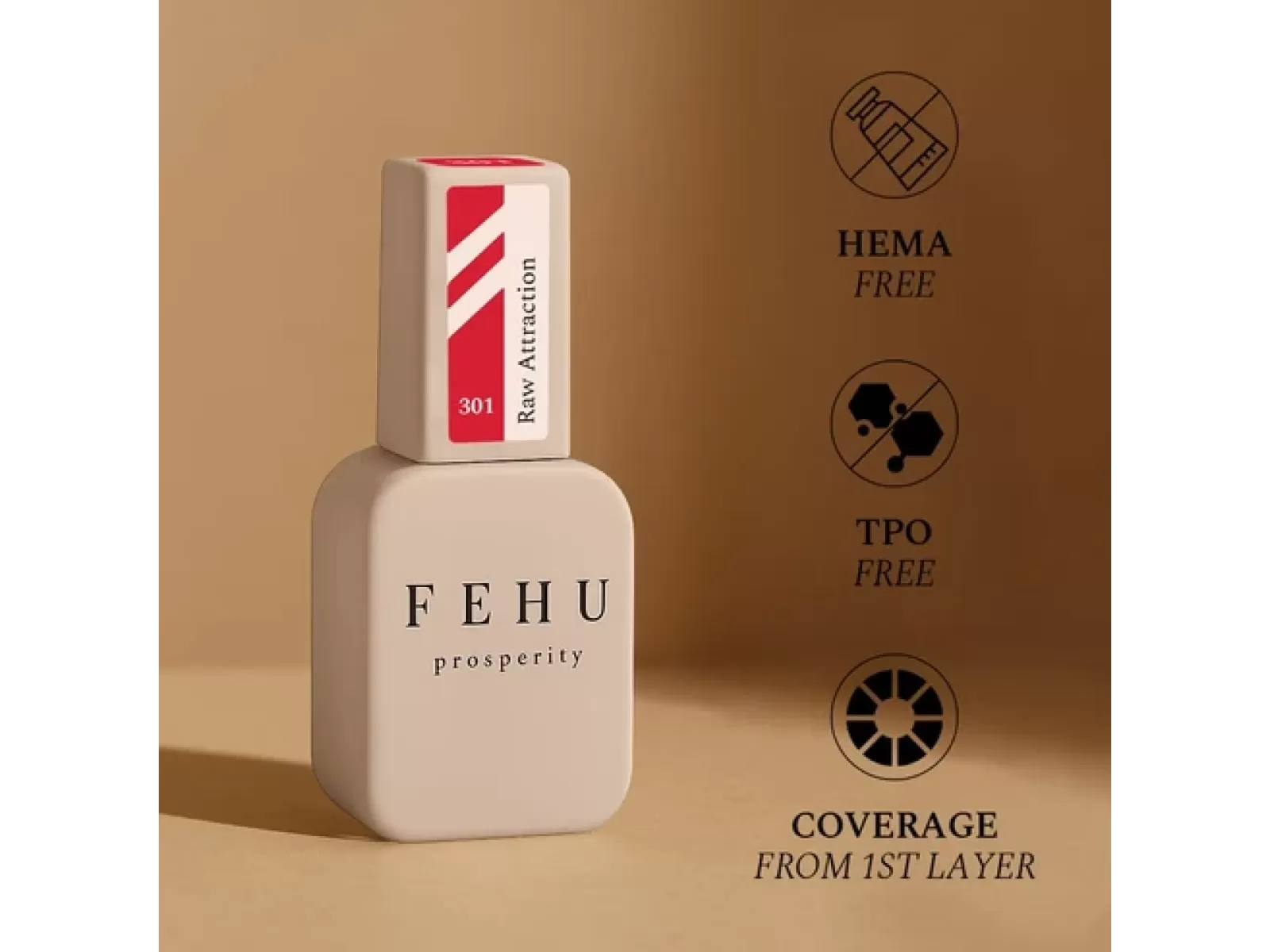 FEHU Gelinis lakas #301 Raw Attraction, 12 ml | Gel Polish #301 Raw Attraction, 12 ml