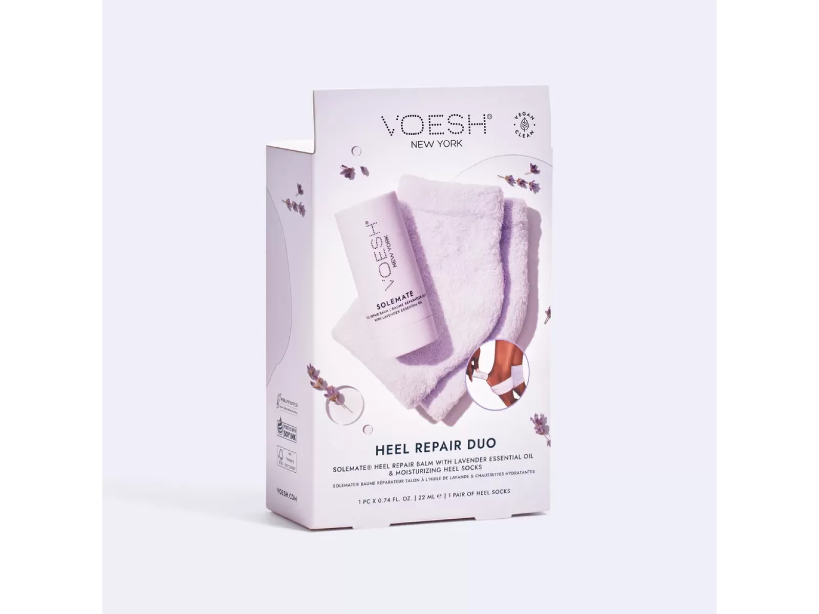 Voesh kulnų priežiūros rinkinys (22 ml. balzamas + 2 vnt. kojinės) levandų kvapo | VOESH Heel Repair Duo (Heel Repair Balm + Heel Socks) Lavender Voesh kulnų priežiūros rinkinys (22 ml. balzamas + 2 vnt. kojinės) levandų kvapo | VOESH Heel Repair Duo (Heel Repair Balm + Heel Socks) Lavender
