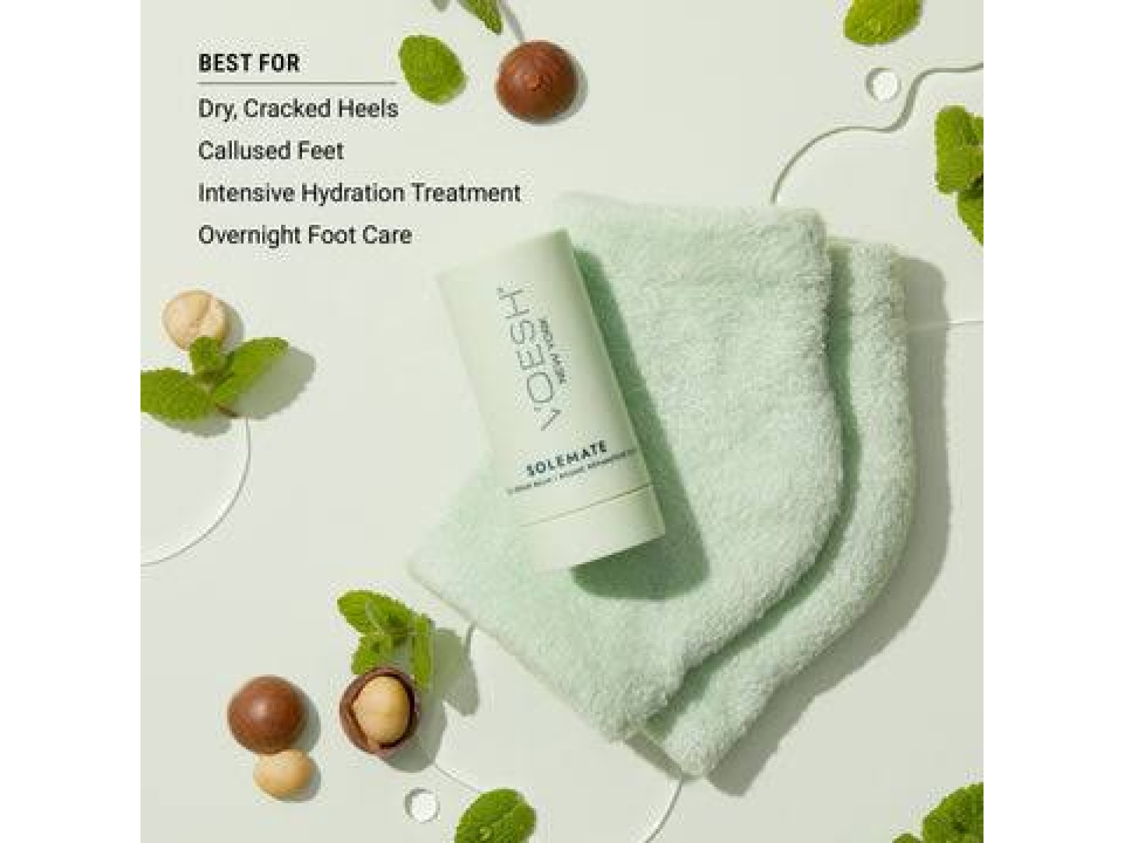Voesh kulnų priežiūros tinkinys  (22 ml. balzamas + 2 vnt. kojinės) mėtų kvapo| VOESH Heel Repair Duo (Heel Repair Balm + Heel Socks) Mint