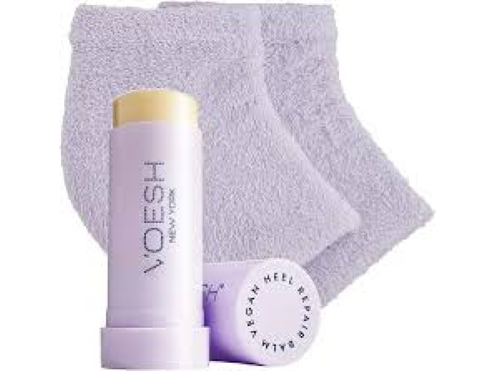 Voesh kulnų priežiūros rinkinys (22 ml. balzamas + 2 vnt. kojinės) levandų kvapo | VOESH Heel Repair Duo (Heel Repair Balm + Heel Socks) Lavender