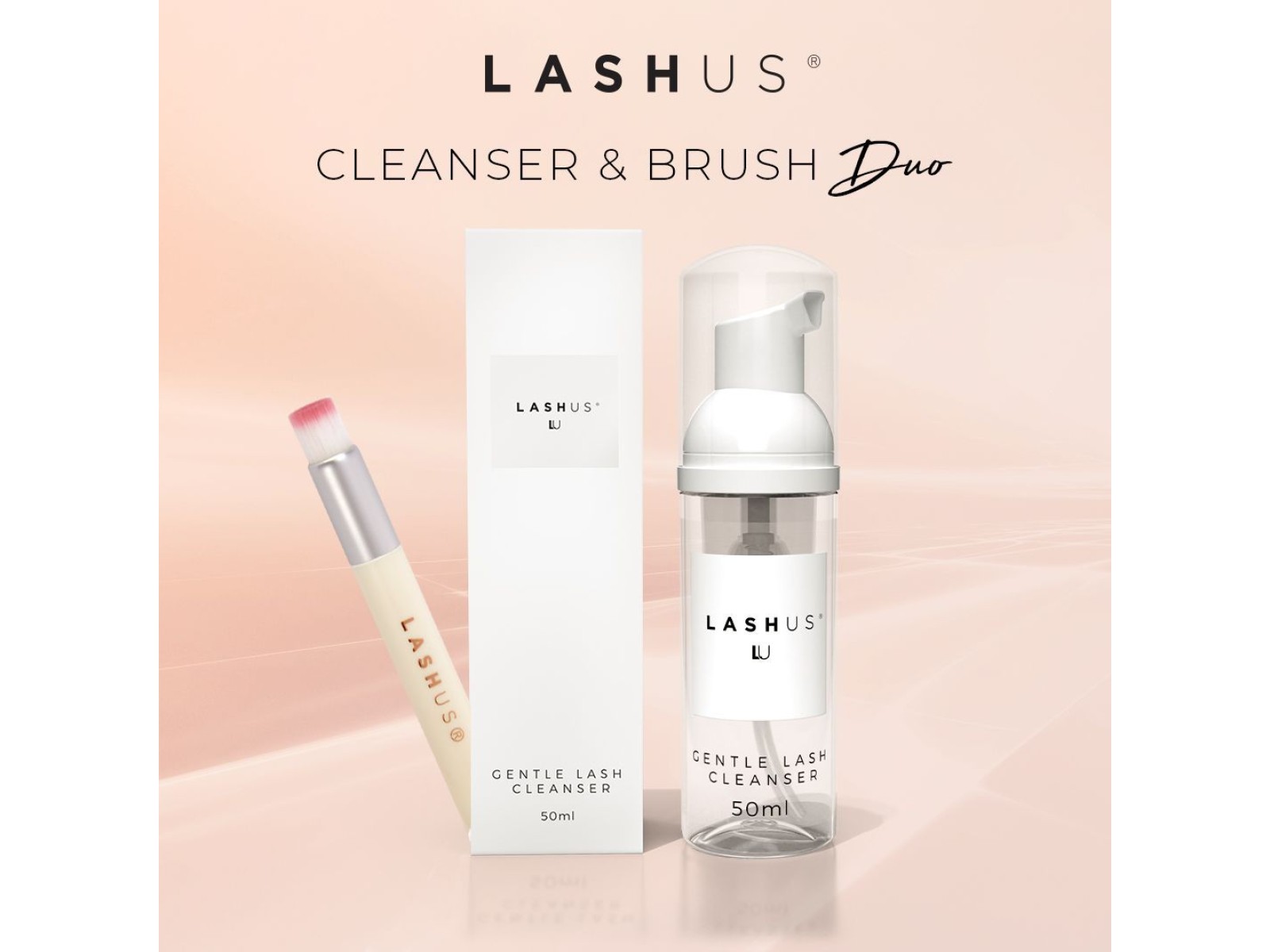 LASHUS Putos blakstienų plovimui 50ml + šepetėlis blaktienų valymui | LASHUS Gentle Foaming Lash Cleanser 50ml + Lash Cleansing Brush LASHUS Putos blakstienų plovimui 50ml + šepetėlis blaktienų valymui | LASHUS Gentle Foaming Lash Cleanser 50ml + Lash Cleansing Brush