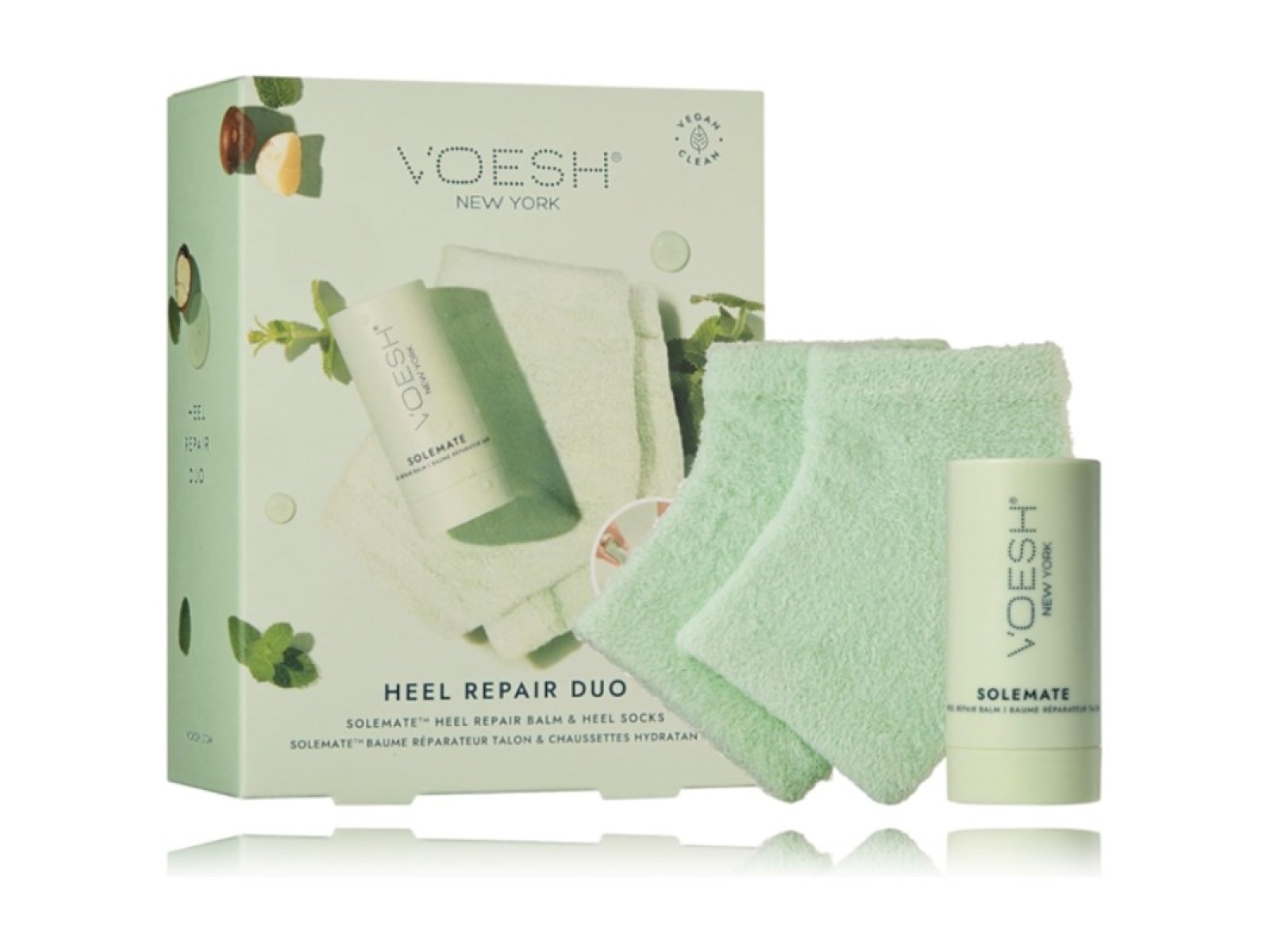 Voesh kulnų priežiūros tinkinys  (22 ml. balzamas + 2 vnt. kojinės) mėtų kvapo| VOESH Heel Repair Duo (Heel Repair Balm + Heel Socks) Mint
