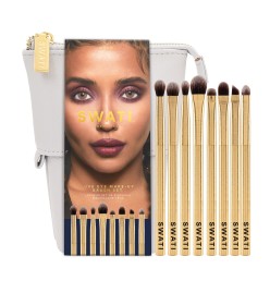Swati Gold Luxe akių makiažo šepetėlių rinkinys + dėklas | Swati luxe eye make-up brush set gold