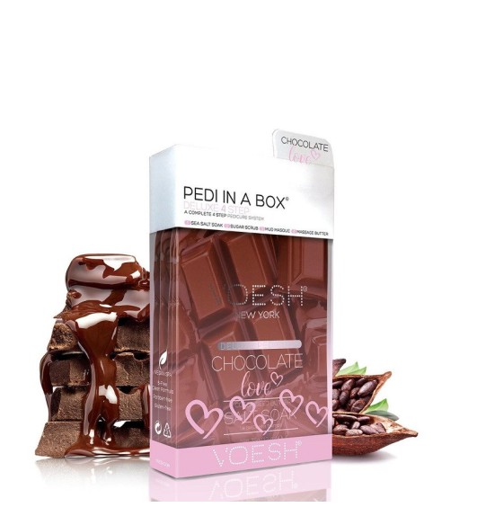  VOESH Pedi In A Box 4 in 1 Chocolate Love | Keturių žingsnių pedikiūras dėžutėje su kakavos sėklų sviestu